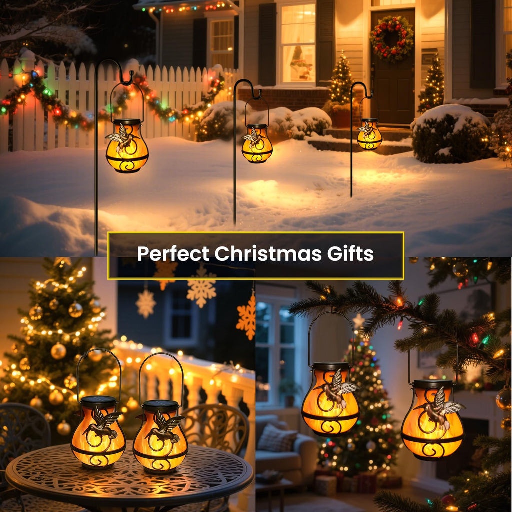 Solar Lanterns Outdoor Waterproof Hanging Hummingbird Flickering Flame