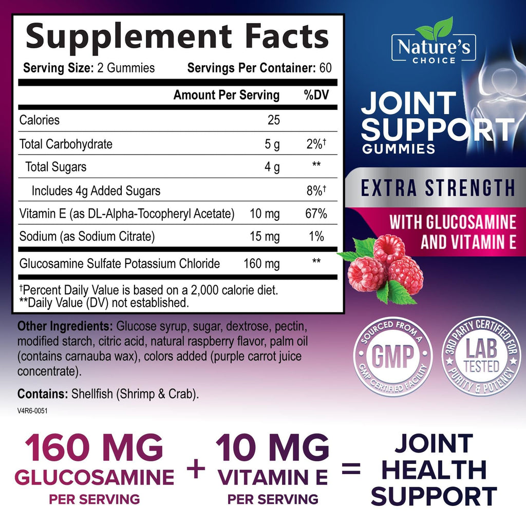 Joint Support Gummies - Extra Strength Glucosamine Gummy Supplement with Vitamin E - Natural Cartilage Joint Health & Flexibility Support, Best Support Glucosamine Chew for Men & Women - 120 Gummies