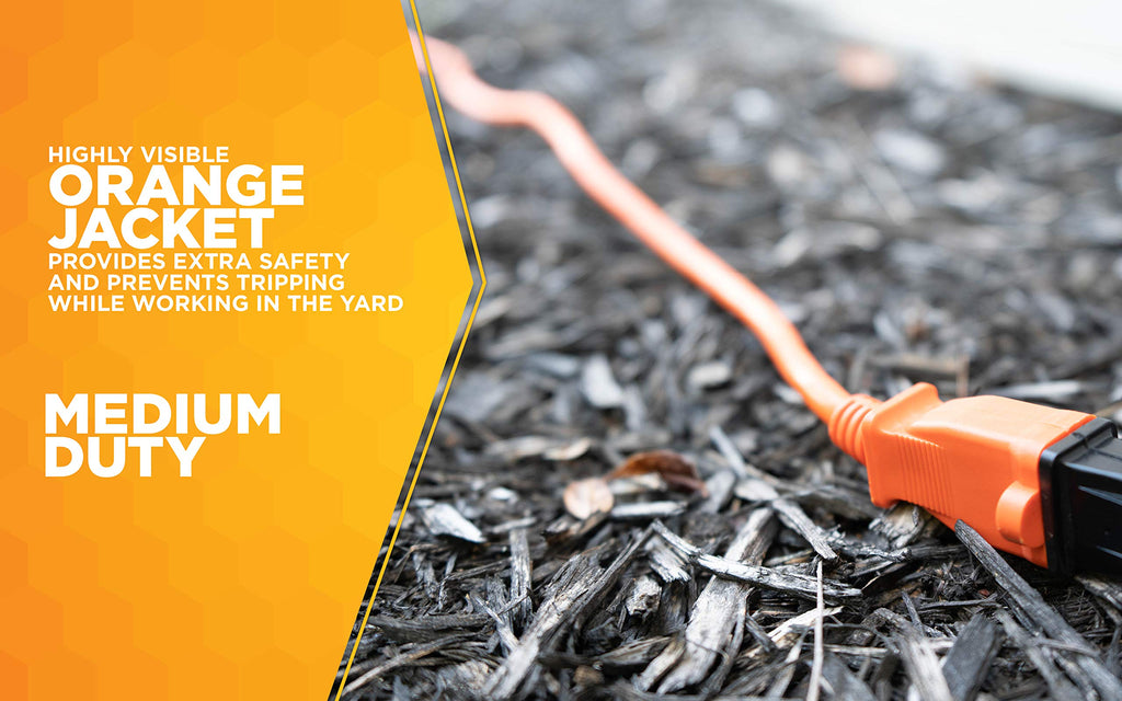 Southwire Woods 50ft Outdoor Extension Cord – Bright Orange, 16/2 Two-Prong – Durable SJTW Jacket for Landscaping & Light-Duty Power – Molded Plug