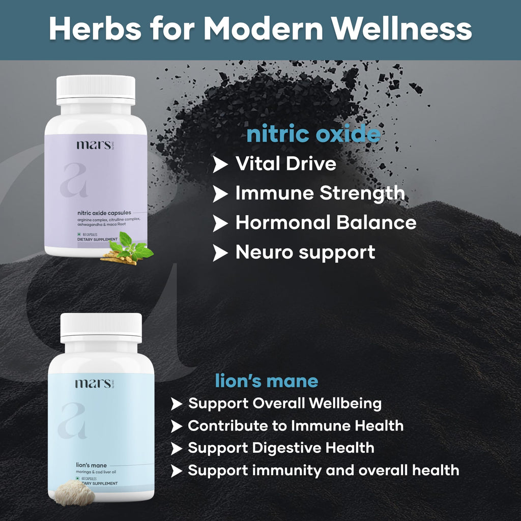 mars by GHC Vitality Max Combo | Natural Lion’s Mane & Nitric Oxide Capsules | Focus, Energy & Performance Support | 240 Capsules | Pack of 2