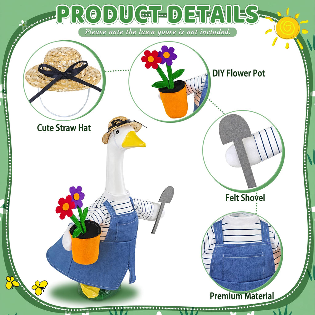 Ueyben Porch Goose Gardening Outfit for 23" Cement Plastic Goose Statue