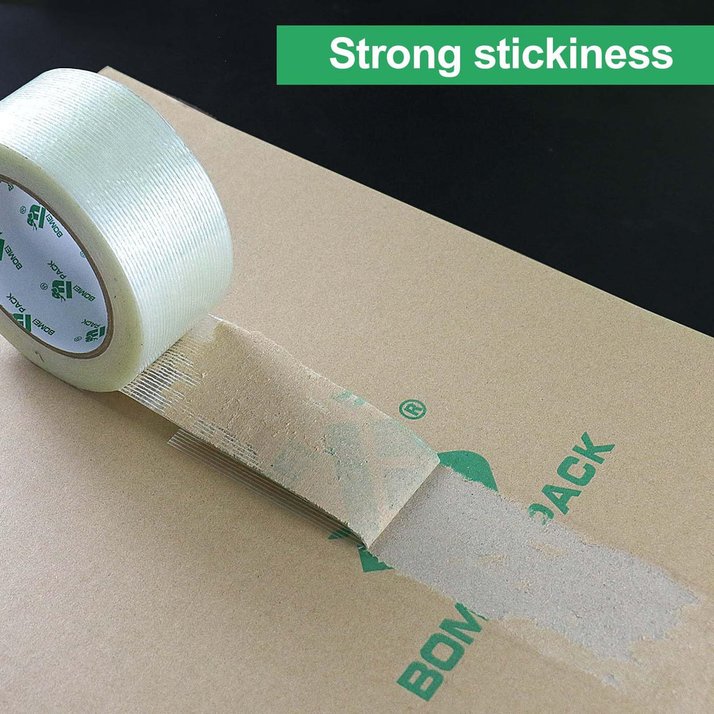 BOMEI PACK Filament Strapping Tape, 5.5 Mil 2 Inch x 60 Yards, Heavy Duty Reinforced Fiberglass Packing Tape, 2 Pack