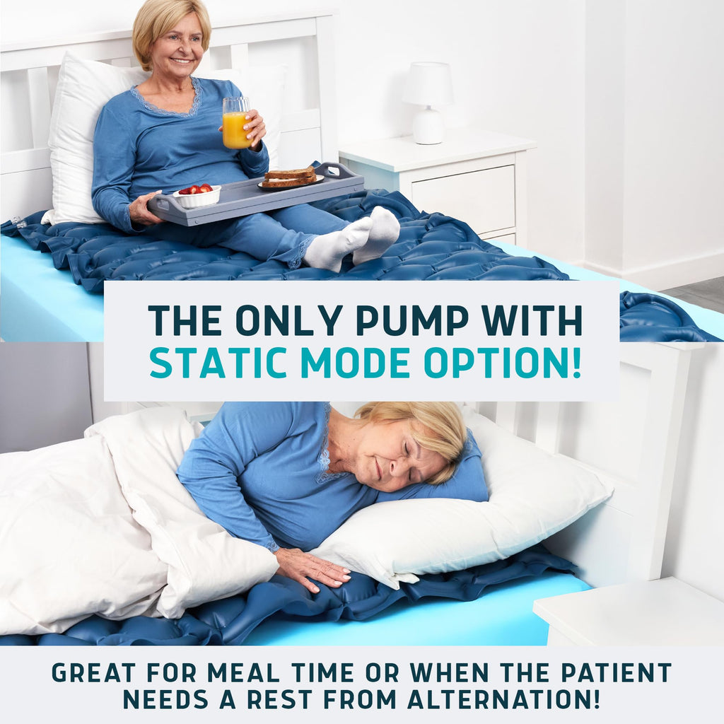 Lunderg Alternating Air Pressure Mattress Pad with Static Mode - Comfortable Bed Sore Prevention - Includes Waterproof Mattress Topper for Hospital Bed or Home & Quiet Pump - Recommended by Doctors