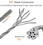 1/8 Inch Stainless Steel Wire Rope Kit, 7x7 Strands, 100 ft Length, With Cable Cutters, Sleeves, Thimbles, Clips, For Climbing Plants, Deck Railing, Fencing, Outdoor Hanging
