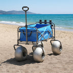 CRESTWALKER 13'' Balloon Wheel Fishing Cart with Rod Holders, Beach Wagon with Big Wheels for Sand, Folds Thin with Quick-Release Forks, Heavy Duty 300 lbs Capacity