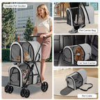 HAPPAWS Dog Stroller with 2 Detachable Carrier, Pet Stroller for Small Medium Dogs Cats, Jogger/Travel/Camping, 4-in-1 Doggy Pet Carrier, Carrier Strolling Cart with Lockable Wheels (Gray)