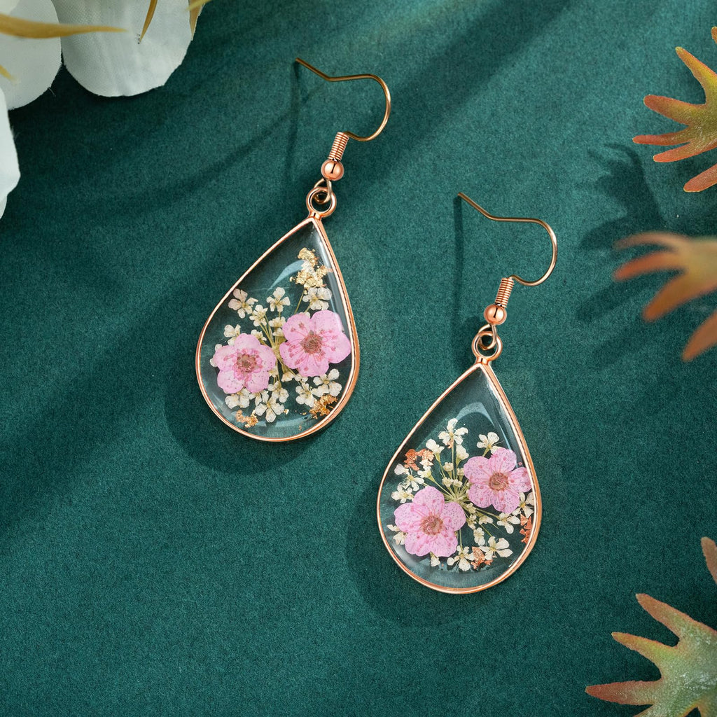 Hefestus Flower Earrings for Women,Daffodil and Queen Anne's Lace Real Pressed Flower Earrings,Unique Handmade Design Dangle,Cute Earrings,Thoughtful Gift for Christmas,Valentine's,Mother's Day