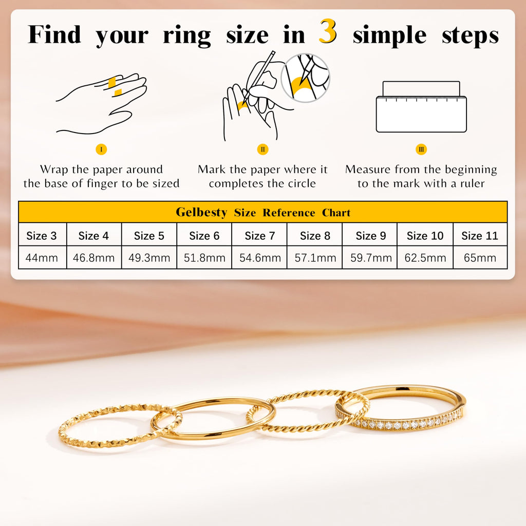 Gelbesty Size 4 Gold Pinky Rings for Women, Non Tarnish 14K Gold Plated Rings for Wedding Engagement, Stackable Thin CZ Bands Set Comfort Fit 4Pcs