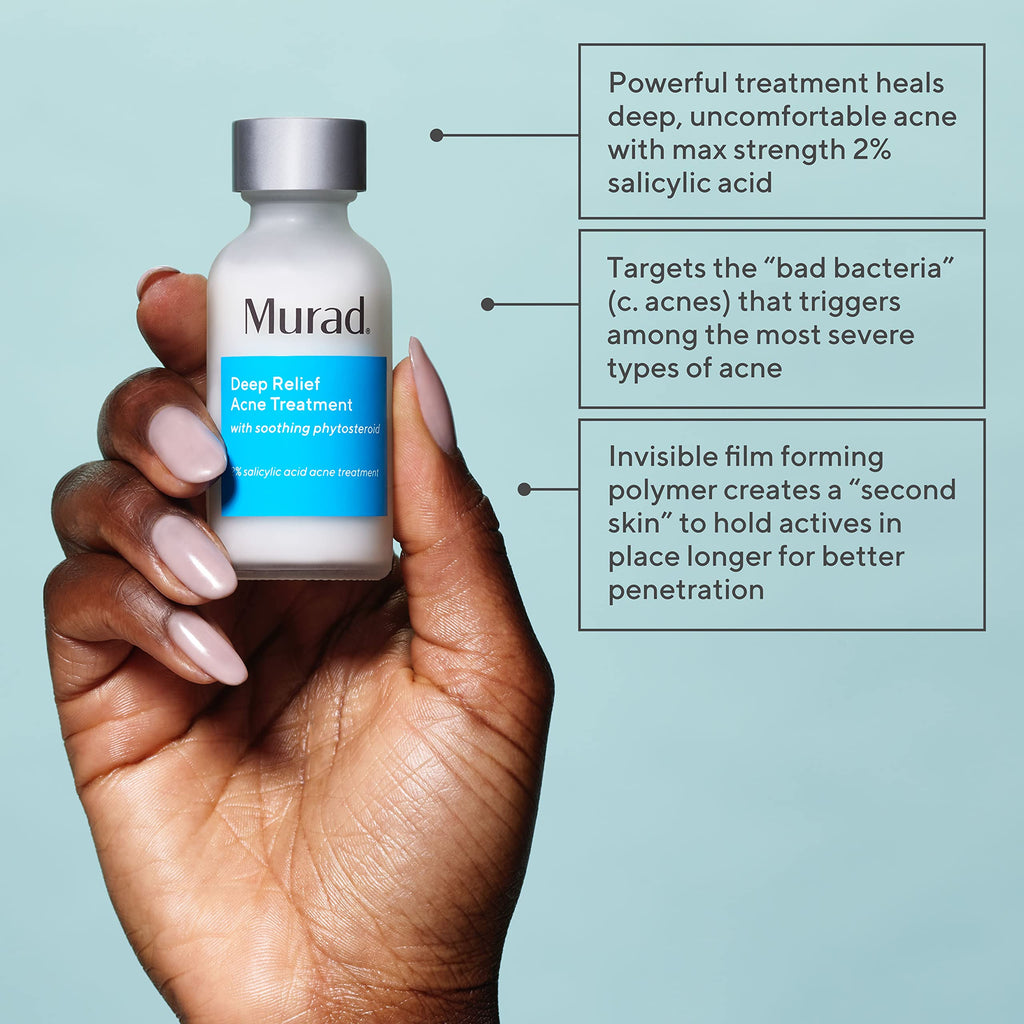 Murad Deep Relief Acne Treatment with 2% Salicylic Acid - Deep, Painful Acne Spot Treatment for Face – Redness Relief, Fast Acting Blemish Serum, Soothing Breakout Treatment - 1Fl Oz