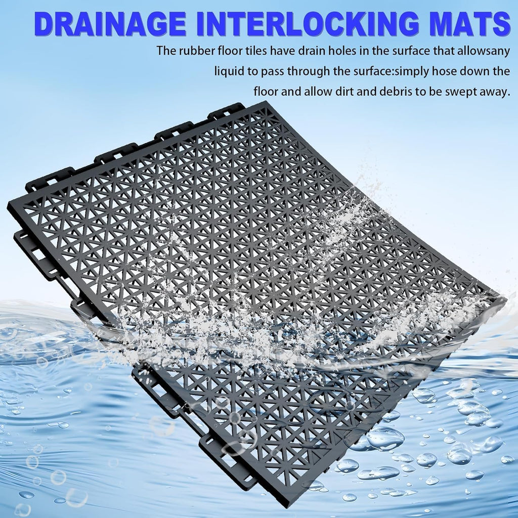 16 PCS Modular Interlocking Cushion Interlocking Floor Tiles with Hole Drainage Mat 10" x 10" Non Slip Pool Deck Mat Outdoor for Drain Deck Pool Patio Shower Kitchen Balcony (Black&Grey)