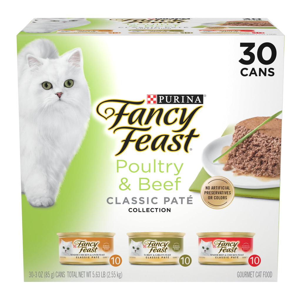 Fancy Feast Classic Pate Poultry & Beef Wet Cat Food, 3 oz Cans, 30-Pack