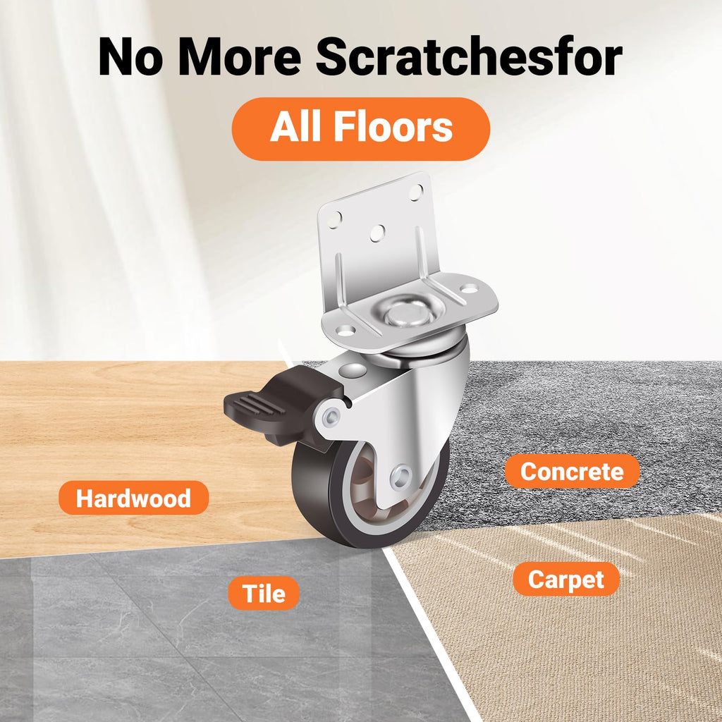 Nefish 2 Inch Side Mount Casters Wheels 12 Pack, L-Shaped Rubber Casters Wheels for Furniture, Plate Castors 2 X 4, Durable Heavy Duty Castor Wheels for Cabinet, Boxes, DIY, Desk, Table, Crib