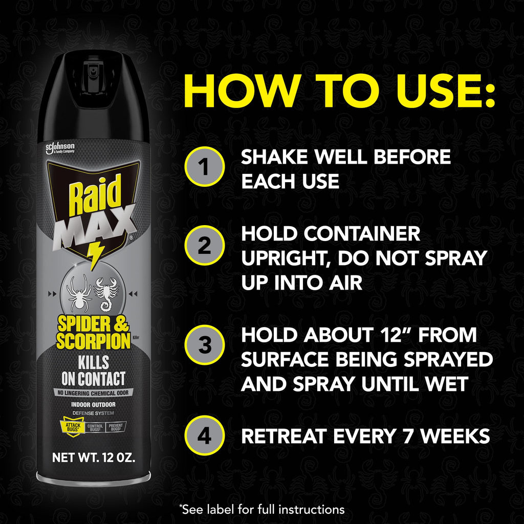 Raid Max Spider and Scorpion Killer, Kills Spiders, Scorpions, Roaches, Ants, Waterbugs, Earwigs, 12 Oz