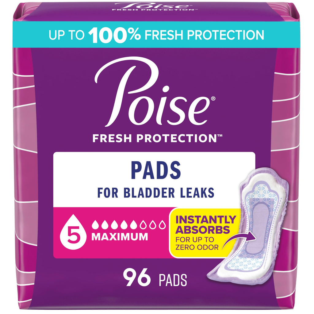 Poise Incontinence Pads for Women Maximum Absorbency, Regular Length, 96 Count