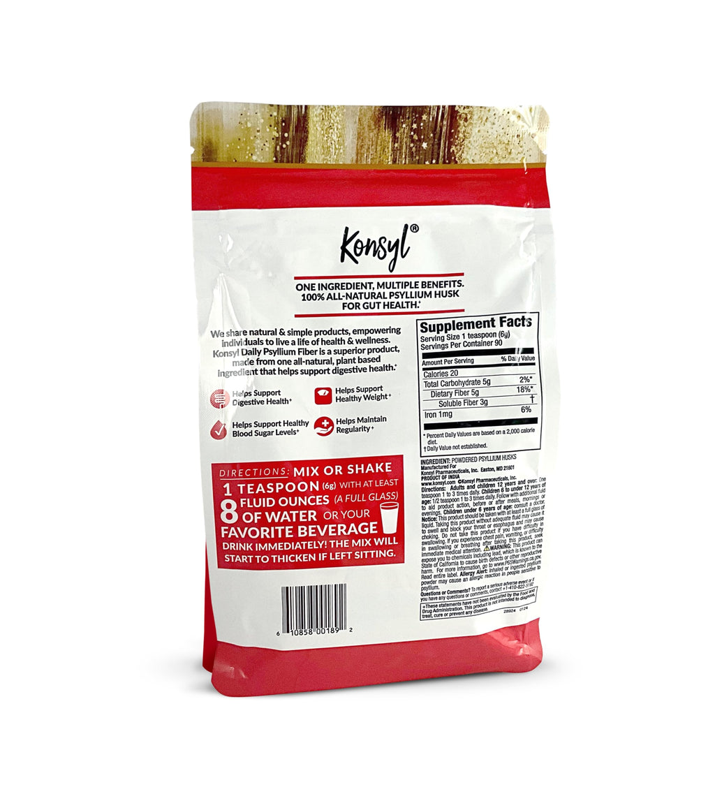 Konsyl Daily Psyllium Fiber Powder | 100% All-Natural Psyllium Husk for Gut & Digestive Health | No Sugar, No Fillers 90 Servings (540g)