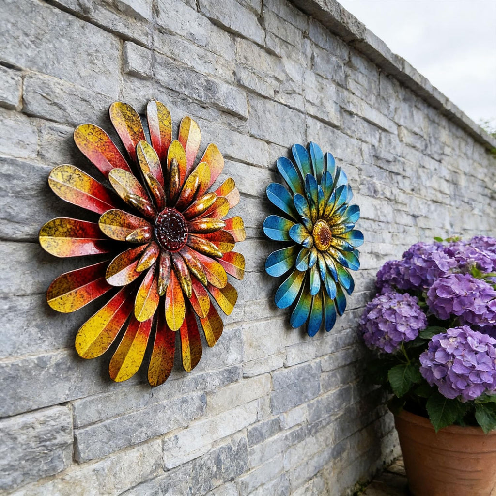2 Pack Metal Flower Wall Decor, Hand-Painted Farmhouse Hanging Wall Art