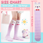 MOGGEI Kids Girls Knee High Socks Long Boot Crazy Silly Fun Gift Tall Funny Cute Animal Christmas Gift for 4 5 6 7 8 9 10 11 12 Year Old Girls Stocking Stuffers Socks 6 Pairs （Animal Pink Purple）