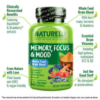 NATURELO Whole Food Brain Supplement - Brain Health Supplements for Memory & Focus Support - Enhance Brain Health Blend Supplement for Adults - 60 Vegetarian Capsules