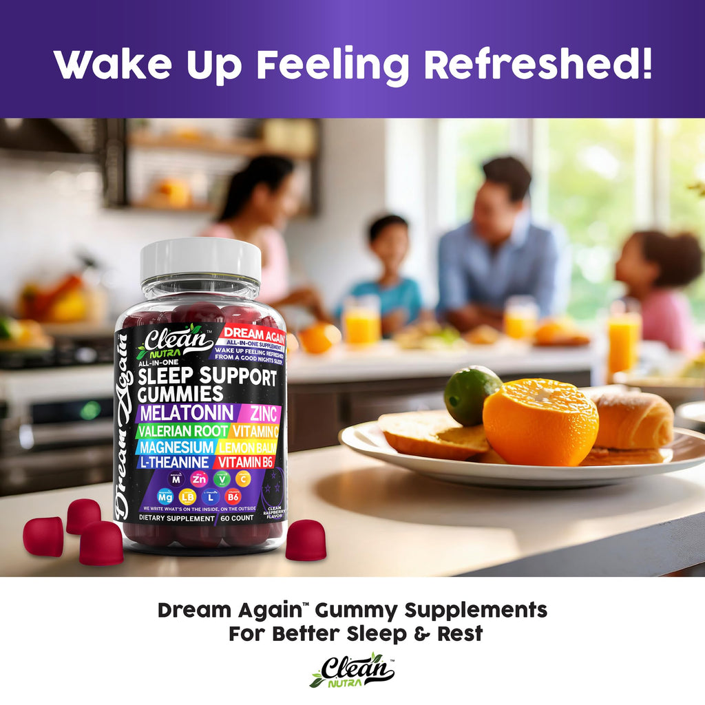 Clean Nutra Melatonin Gummies 10mg | Sleep Aid Valerian Root L-Theanine Vitamin B6 C Lemon Balm Magnesium Hibiscus Beta Carotene Saffron & Chamomile Rest Support Supplement Raspberry Flavor