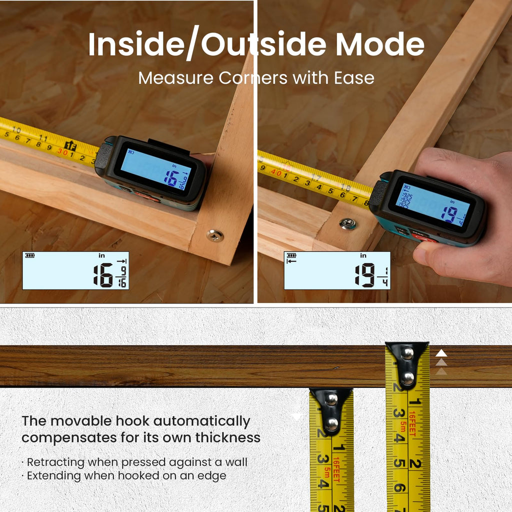 ACPOTEL Digital Tape Measure 16ft, LCD Display, 6 Metric & Imperial Units