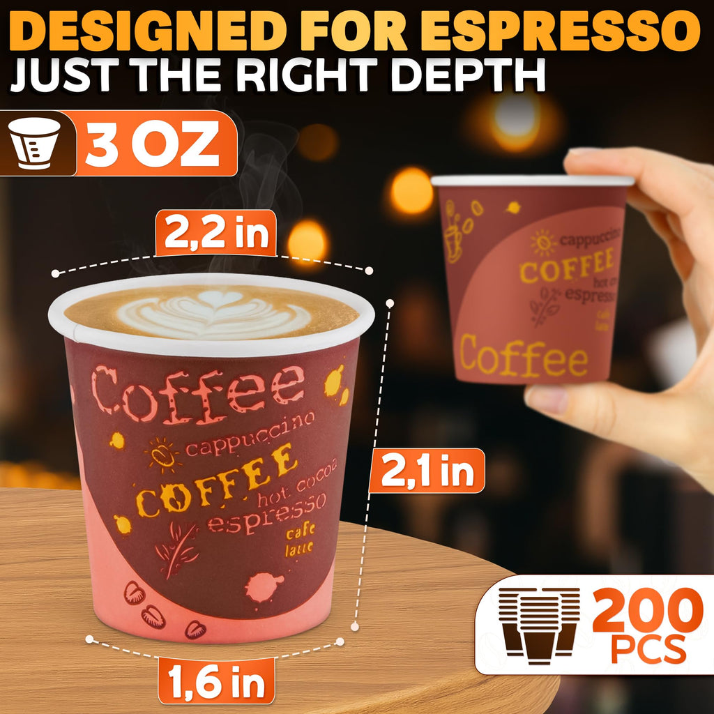 Reluen 200 Pack 3 Oz Disposable Espresso Cups, Paper Cups for Hot Drinks