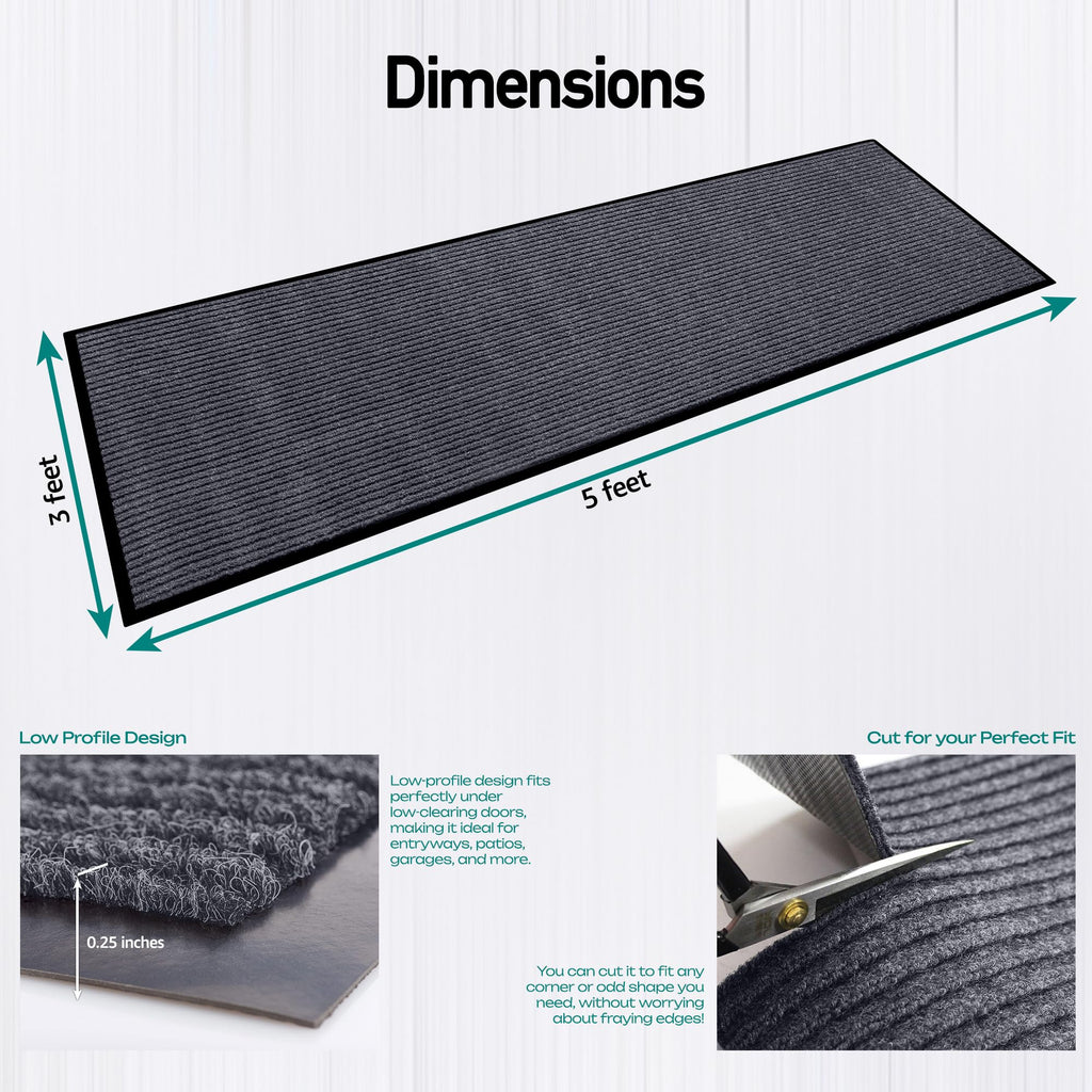 MaxMat Commercial Floor Mat, Heavy Duty Indoor Outdoor Door Mat, 3x5 Feet Grey, Waterproof Entrance Mat, Non-Slip Backing Rug for Office, Store, Warehouse, Hallway, Garage & Entryway