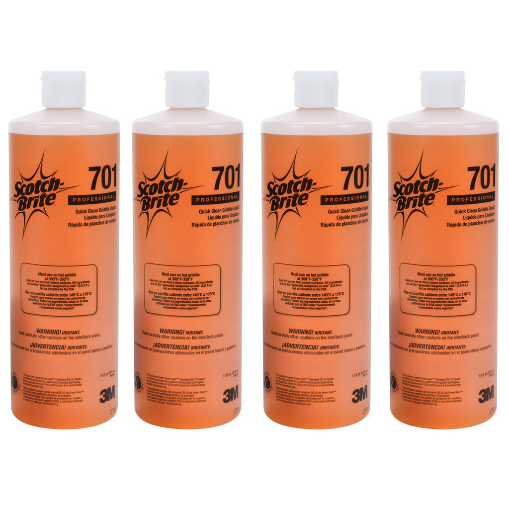 3M H-701-32OZ Scotch-Brite Griddle Cleaning, Quick Clean Liquid 701, 4 Quarts, Heavy Duty, Cleans in 3-5 Minutes, For Baked On Food and Cooking Oils, Use on Hot or Cool Griddle