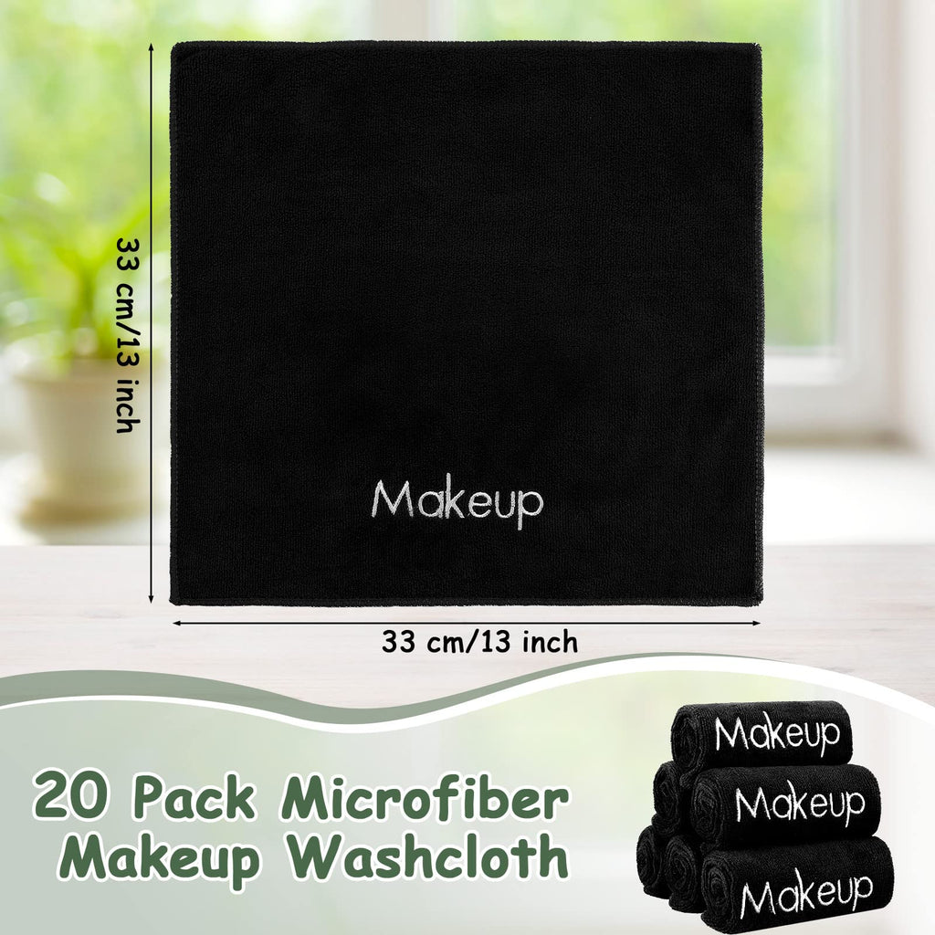 Shimeyao 20 Pack Makeup Towels Black Makeup Washcloths for Face Microfiber Remover Cloth 13x13 Inch Quick Dry Face Towels for Cleansing Hand