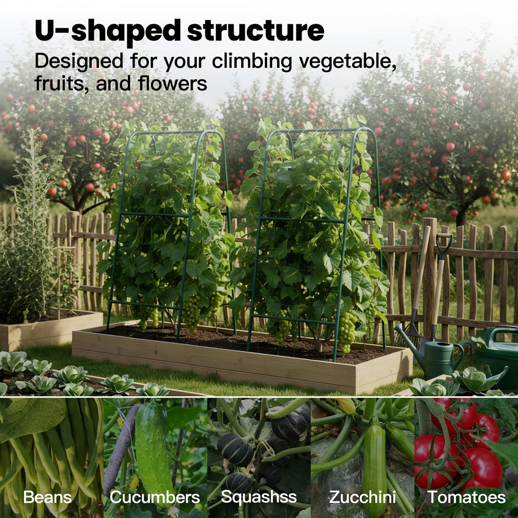 Cucumber Trellis for Raised Bed, Garden Trellis for Climbing Plants Outdoor, Metal Arch Trellis U-Shape Vegetables Support for Tomotoes Grape Vines Beans Peas (Green, 15.7" L x 24" W x 48" H)