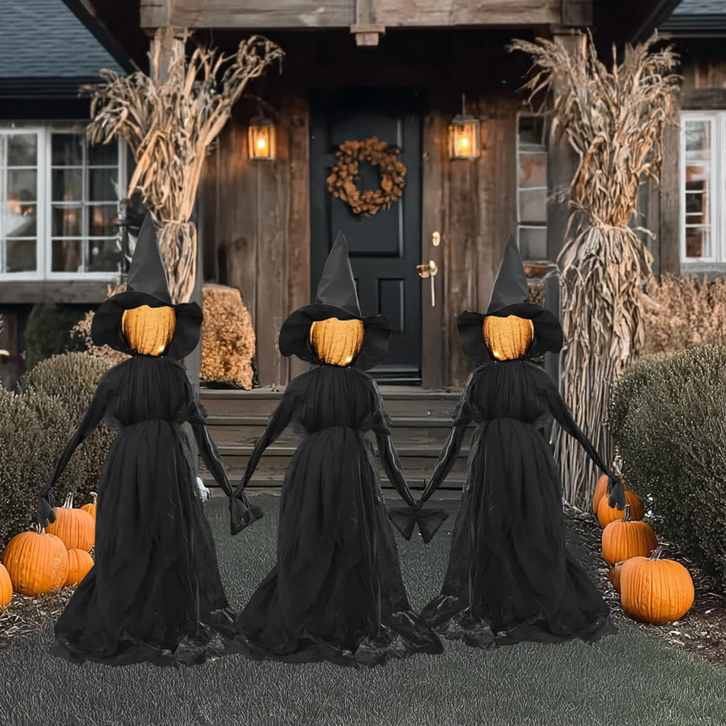 Halloween Witch Decorations Outdoor, 5 FT Set of 3 Light Up Witches Stakes