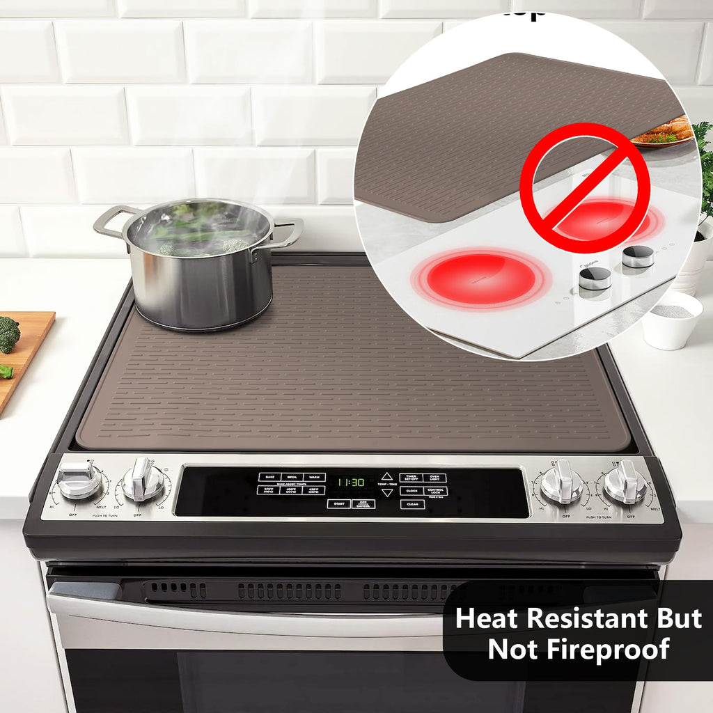 Stove Top Cover for Electric Stove- Range Covers for Electric Stove,Silicone XXL Dish Drying Mat, Glass Cooktop Covers, Flat RV Range top Mats (Coffee, 28"x20")