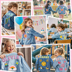 Personalized Kids Denim Jacket with Names, Custom Long Sleeve Denim Jacket for Girls Toddler, Girls Outerwear Jacket, Custom Girls Jean Jackets Clothes, 1-10 Year Old Girl Boy Birthday Christmas Gifts