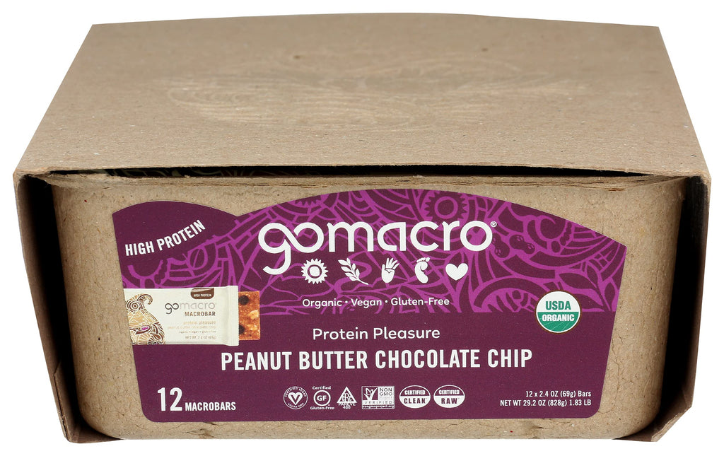Gomacro, Macrobars Power Peanut Butter Chocolate Chip Organic, 12 Count, 2.4 Ounce