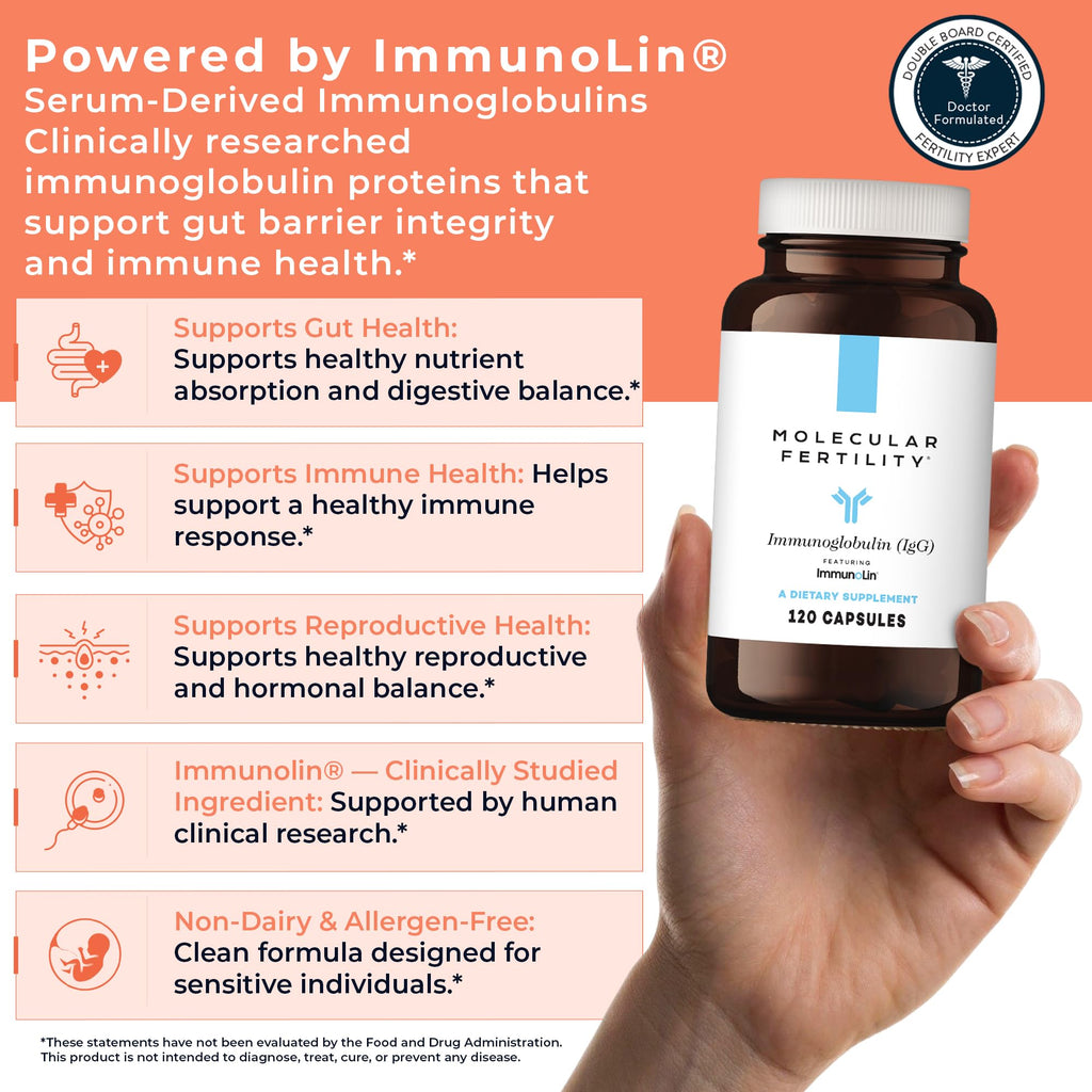 Molecular Fertility Immunoglobulin IgG Supplement for Men & Women - Dairy-Free, Bovine Colostrum Alternative - IGA IgM ImmunoLin for Immune Support, Gut Health, Reproductive Wellness - 60 Servings