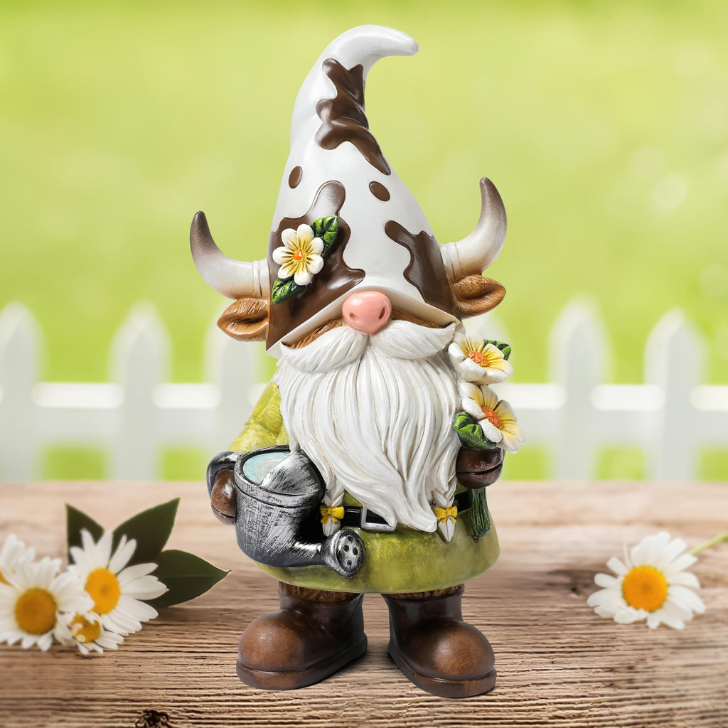 Garden Gnomes Statue Farm Cow Gnome Figurine, Outdoor Animal Decor for Yard