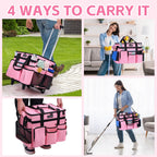 Extra Large Rolling Cleaning Caddy Bag with Wheels, Cleaning Baskets Bags with Detachable Trolley For Housekeepers , Water Resistant Cleaner Supplies Organizer with Wheels for Kitchen, Car