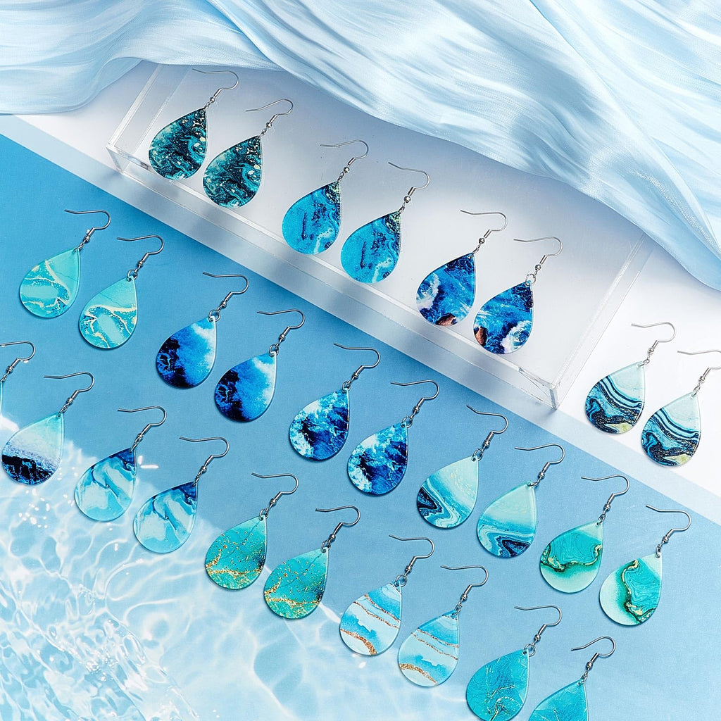 Loetere 16 Pairs Acrylic Ocean Summer Earrings for Women Beach Teardrop Hawaiian Tropical Dangle Earrings Bulk Gift Jewelry(Ocean)