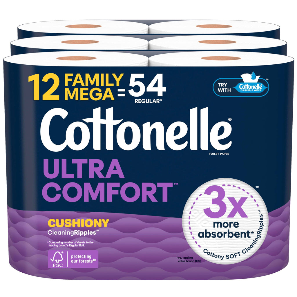 Cottonelle Ultra Soft Toilet Paper, 12 Family Mega Rolls = 54 Regular Rolls