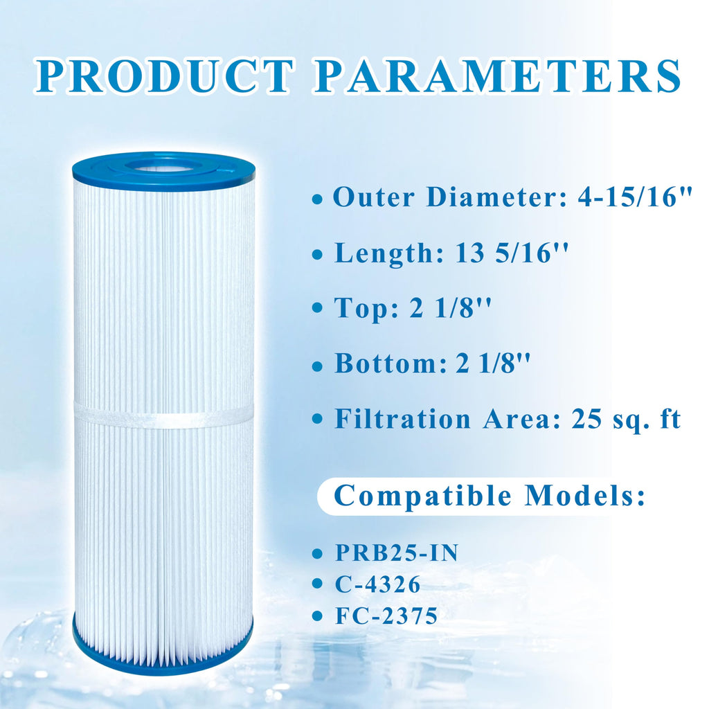 Chryseos Spa Filter Compatible with PRB25-IN, C-4326, FC-2375, R173429, 8172500, 5X13 Drop in Spa Filter, 25 sq. ft., 2 Pack