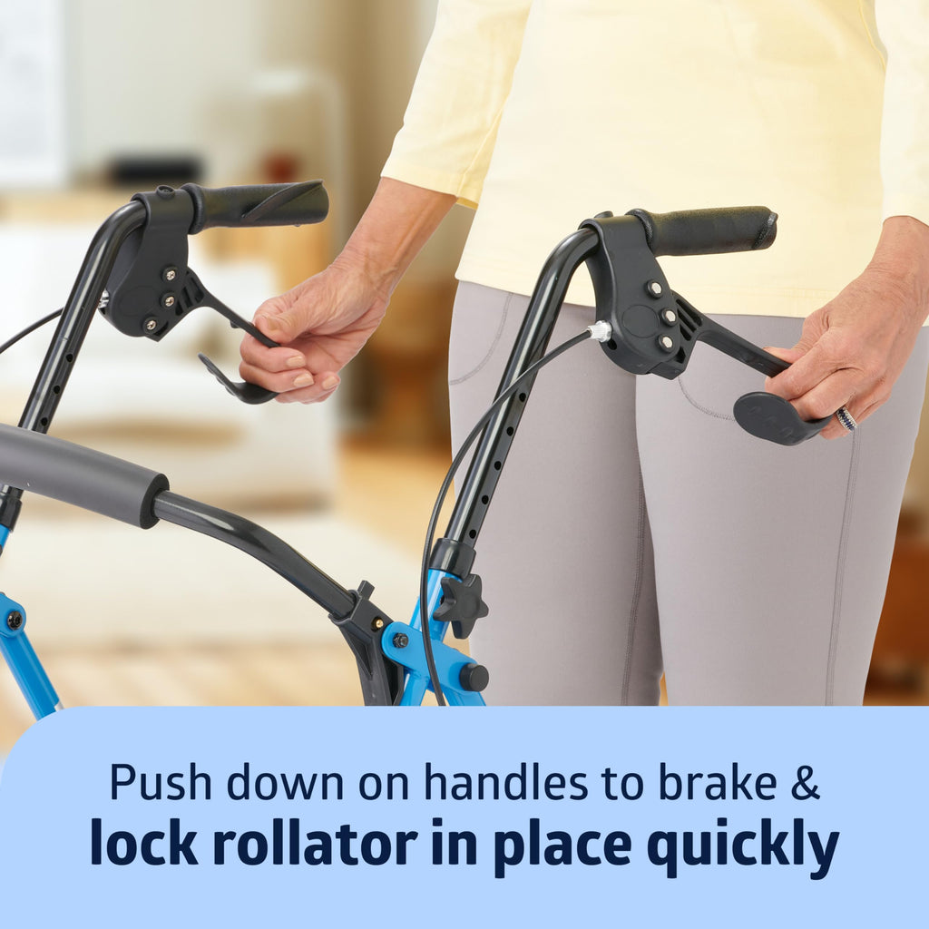 Medline Mobility Dependable Steel Rollator Walker, Light Blue, 300 lb. Weight Capacity, 6” Wheels, Adjustable Handle, Padded Seat & Backrest, Rolling Walker for Seniors and Mobility Impaired
