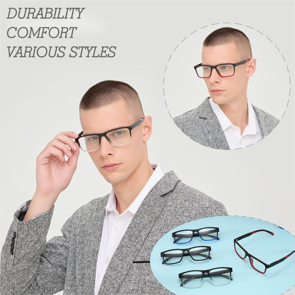 acavefox 4 Pack Reading Glasses 1.0 Men Readers Computer Blue Light Blocking Fashion Comfortable Eyeglasses with Spring Hinge