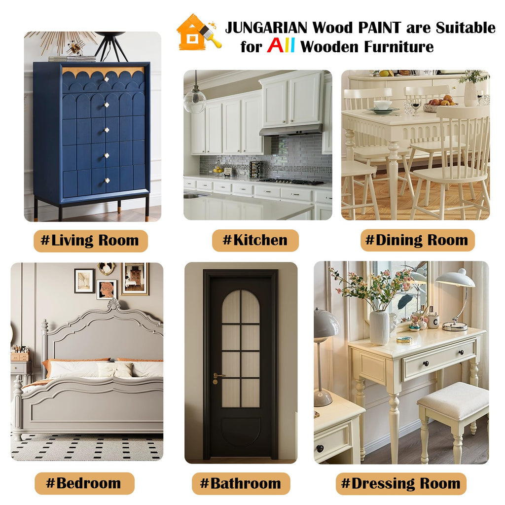 Jungarian Furniture Paint Kit 16oz with Tools - Water-based & Low Odor No Sanding No Priming - Matte Finish Indoor Outdoor Wood Paint for Cabinets, Doors, Tables and Dressers - Cream