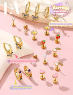 Hypoallergenic Earrings for Girls,Surgical Steel Flat Back Earrings Gold