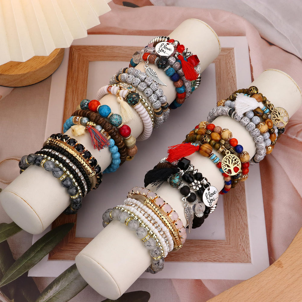 8 Sets Bohemian Stackable Bead Bracelets for Women Stretch Multilayered