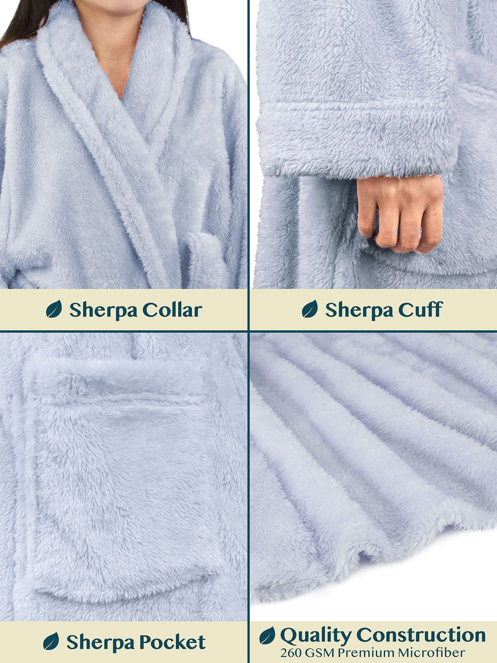 PAVILIA Premium Womens Plush Soft Robe, Sherpa Bathrobe, S/M Light Blue