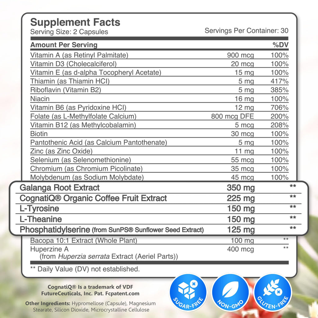 Brain Fog Supplement for Women – Memory & Focus Support for Perimenopause and Menopause – Cognitive Support with Phosphatidylserine, CognatiQ & L-Theanine – Brain Health Capsules – 60 Count