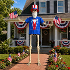 JcHrmers 12 ft Skeleton Patriotic Outfits 4th of July Skeleton Tuxedo T-Shirt Clothes with Hat Flags Beard Funny Giant Skull Clothing for Independence Day Summer Holiday Outdoor Decor