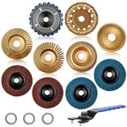 Konvixon 11PCS Wood Carving Disc Set for 4" or 4 1/2" Angle Grinder, Stump Tool Grinding Wheel Disc with 5/8" Adapter Ring, Woodworking Grinder Attachment for Cutting Shaping Carving Sanding Polishing