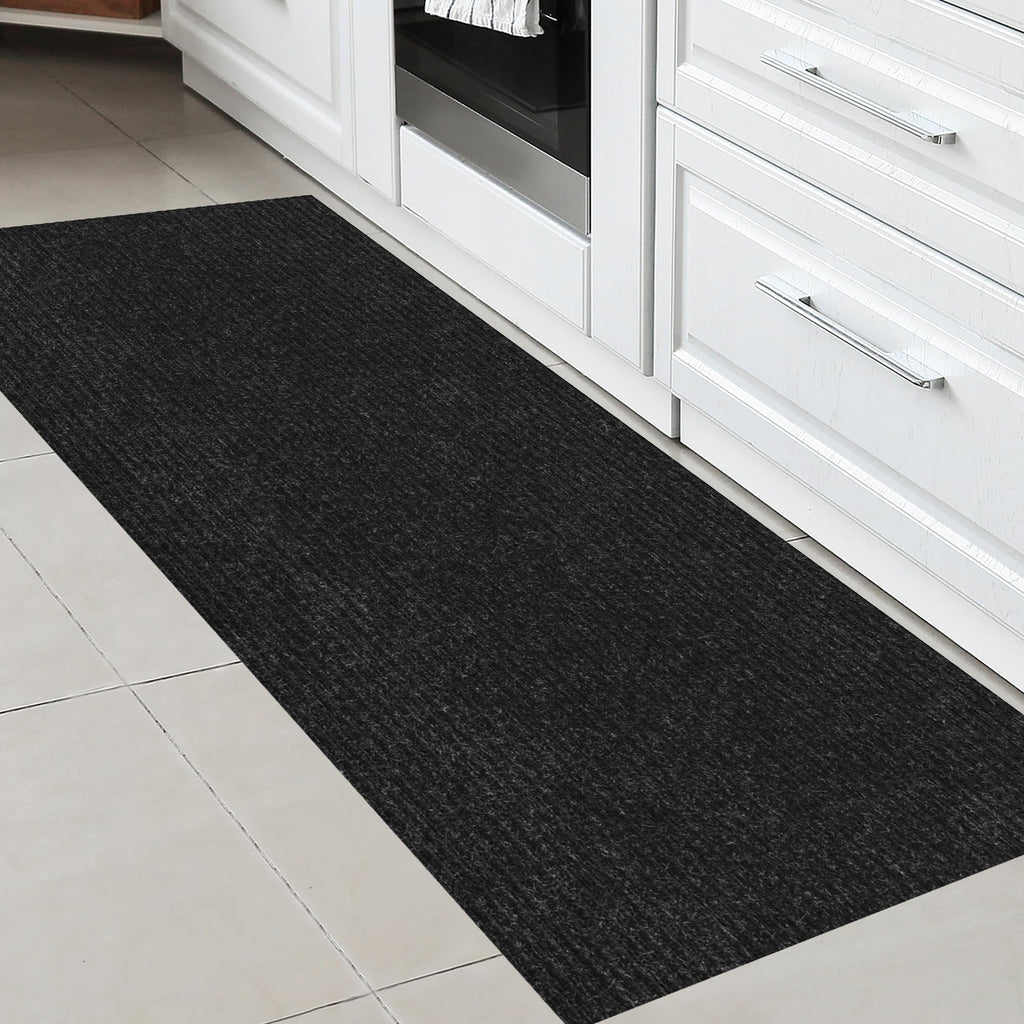 Ottomanson 2' x 5' Hallway Runner with Scraper Pile Extra Durable Non-Slip Rug Mat for Indoor & Outdoor Use - Ideal for Kitchen, Entryway, Patio & Garage - High-Traffic Carpet, Black