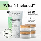 Azuna Air Freshener & Odor Eliminator for Strong Odor | 4 Room Kit Includes (4) 8 oz. Empty Luxe Glass Jars & 24oz Gel | Refill with Tea Tree Essential Oil | Natural Scent | Last 60-90 Days